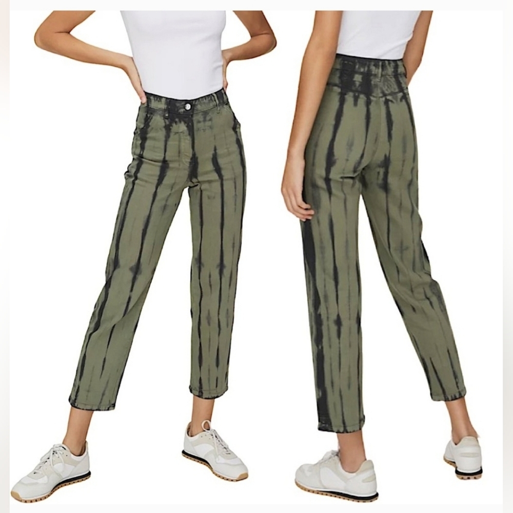 Aritzia Wilfred Free Kelsey Tie Dye Pants Size 8 High Rise Black Green Stretch - Picture 1 of 14